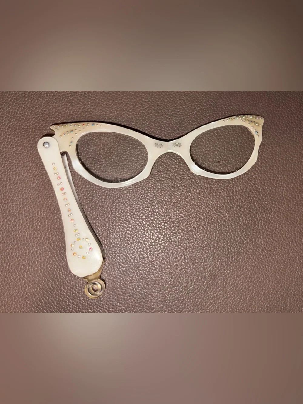 Vintage 1950's Cat Eye Lorgnette Opera/ Reading Glasses Rhinestone Star Bridge
